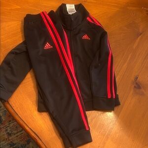 Adidas Black Tracksuit with Red Stripes